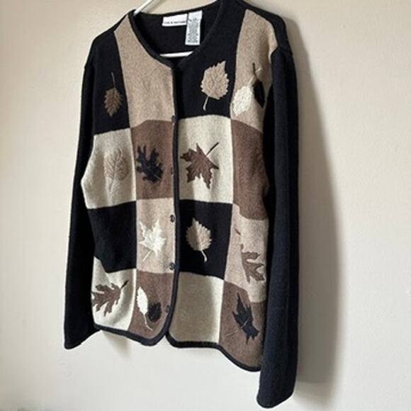 Croft Barrow Cardigan Sweater LARGE Embroidered Fall Leaves Cottage Grandma - Picture 5 of 9